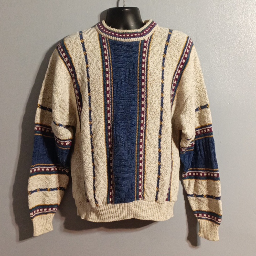 Authentic Issue 90 men's multi color gray,blue, yellow, green and red sweater